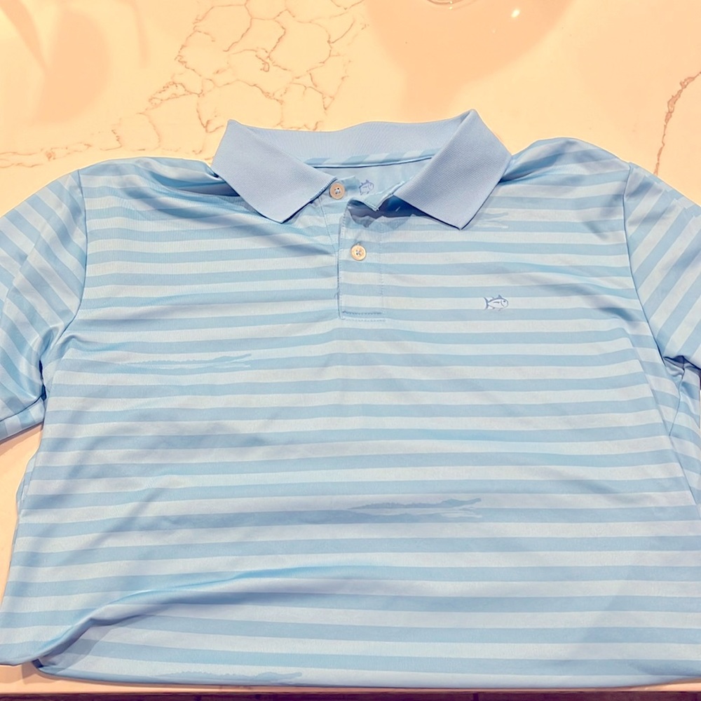 Boys Southern Tide performance polo shirt blue striped size XL